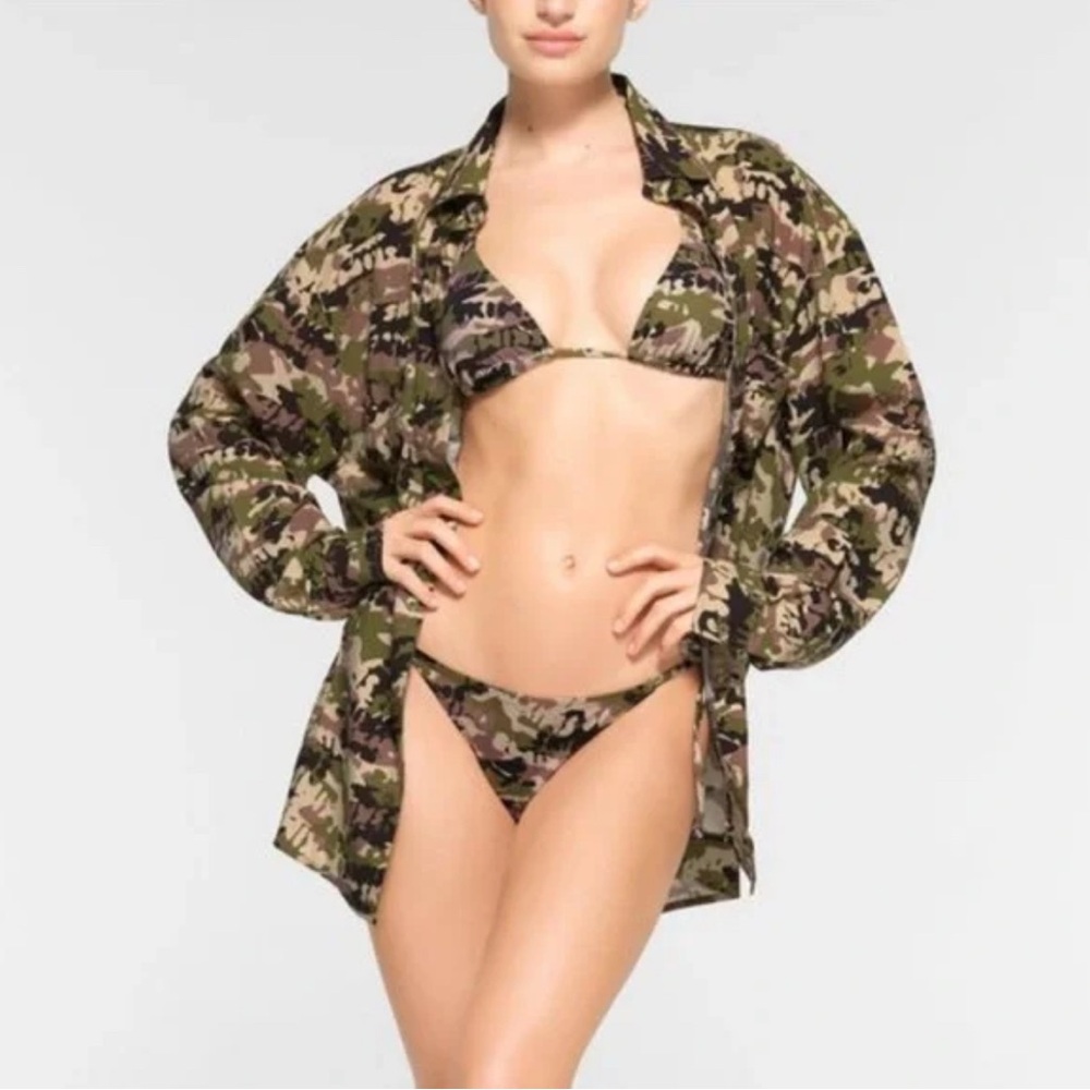 SKIMS Camouflage Logo Swimsuit coverup Button-Up Shirt NWT size XS oversized